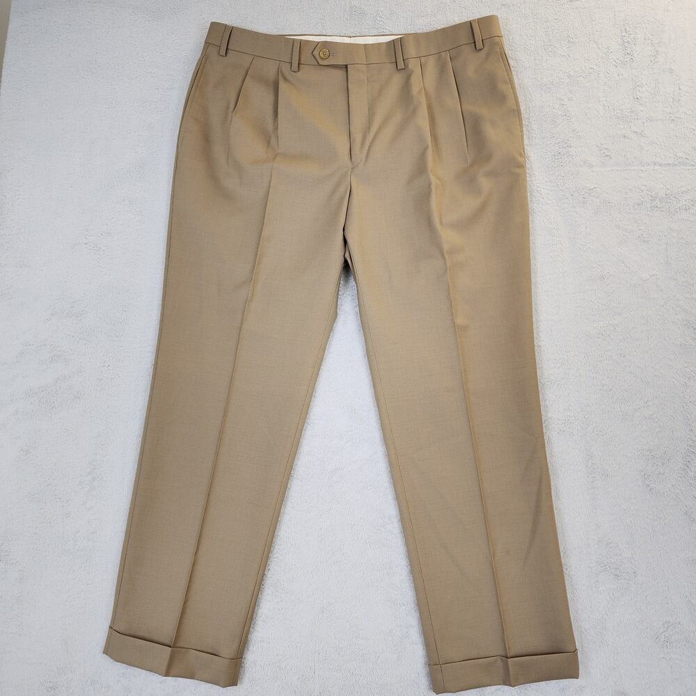 Lauren Ralph Lauren Total Comfort Mens 38x30 Tan Wool Pleated Dress Pants Cuffed